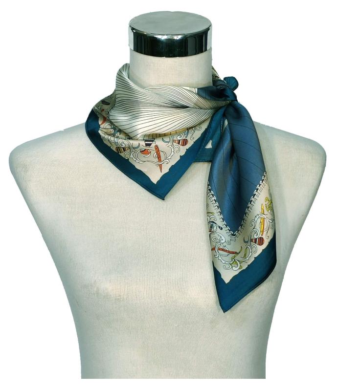 Foulard Shawl Silk Satin Modern Blue Green Wight